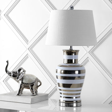 Zilar Striped 28.75" Ceramic/Iron Classic Modern LED Table Lamp - JONATHAN Y
